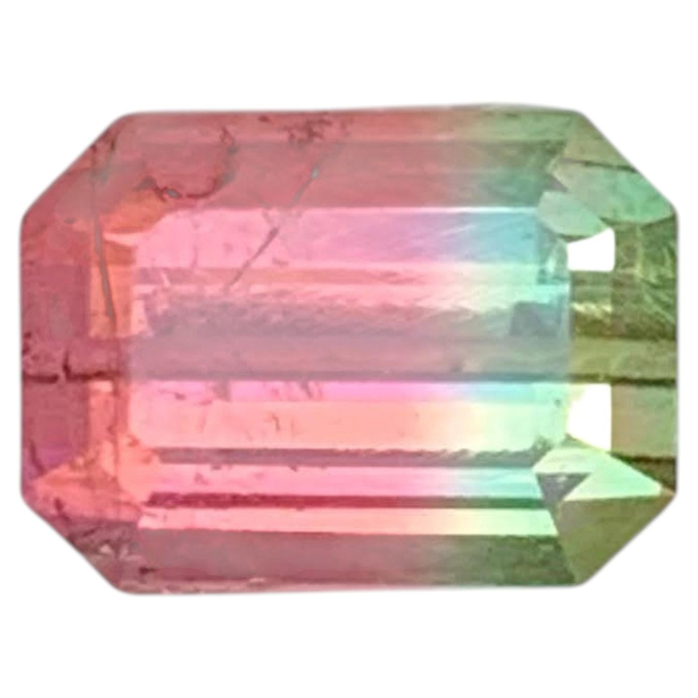 2.20 Carat Natural Loose Bicolor Watermelon Tourmaline Emerald Cut Afghan Gem For Sale