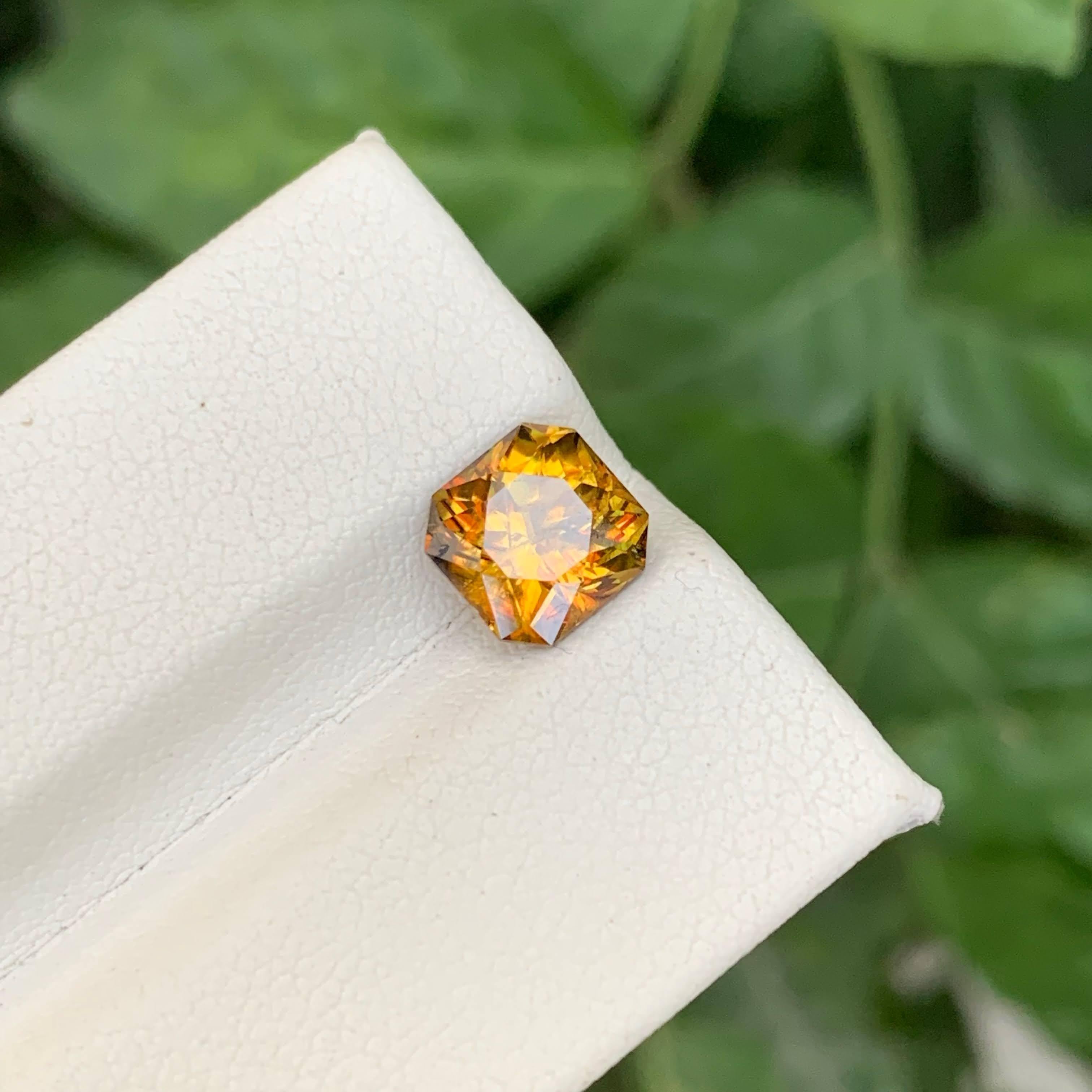 Women's or Men's 2.20 Carat Natural Loose Fire Effect Sphene Asscher Cut Madagascar's Gemstone For Sale