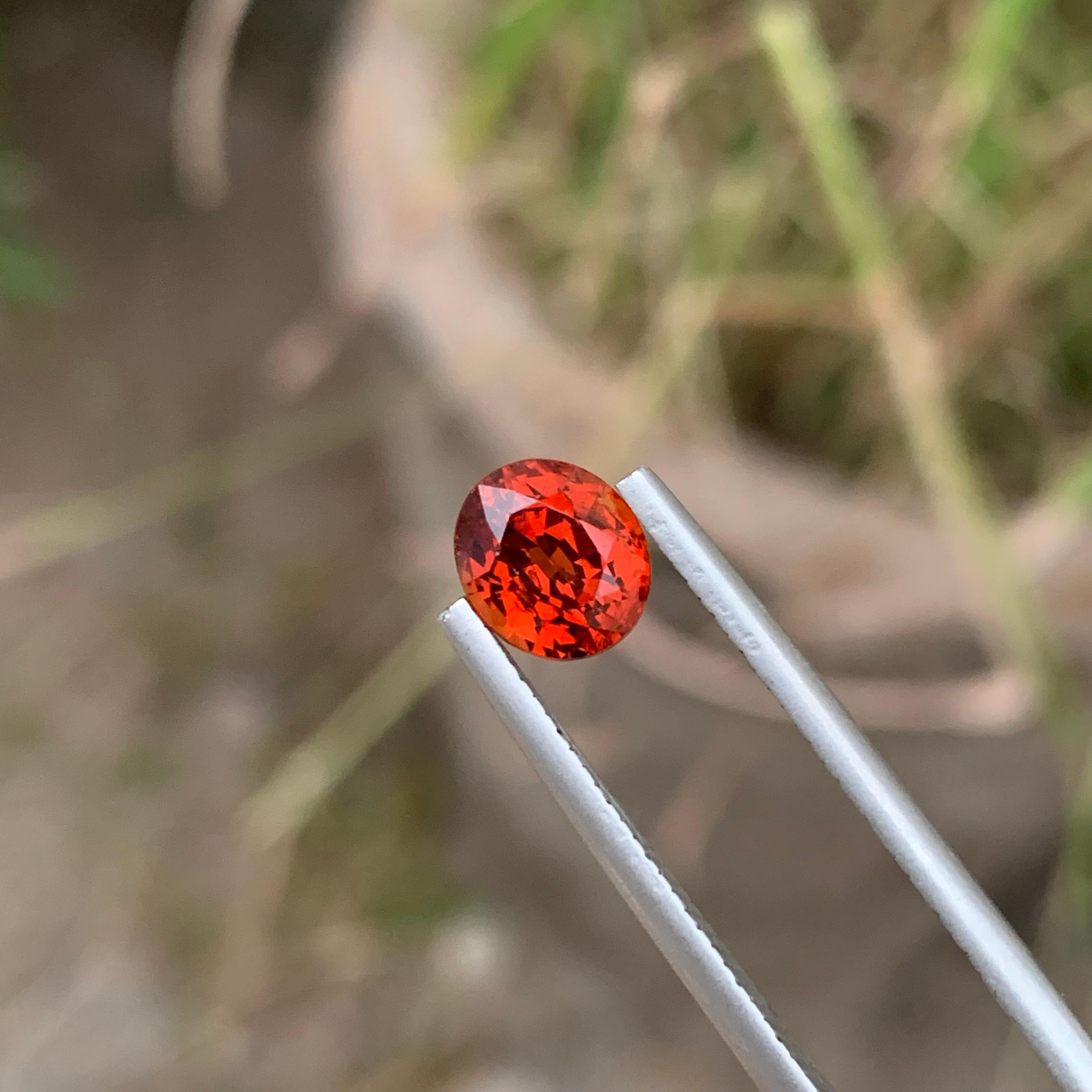 Faceted Spessartine Garnet
Weight: 2.20 Carats 
Dimension: 7.3x6.4x5.3 Mm
Origin: Madagascar Africa 
Shape: Oval
Color: Orange
Treatment: Non
Certificate; On Client Demand
Spessartine garnet, also known simply as spessartine, is a striking and