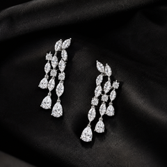 2.20 Carat Natural Marquise & Pear Diamond Cluster Drop Earrings 18K White Gold