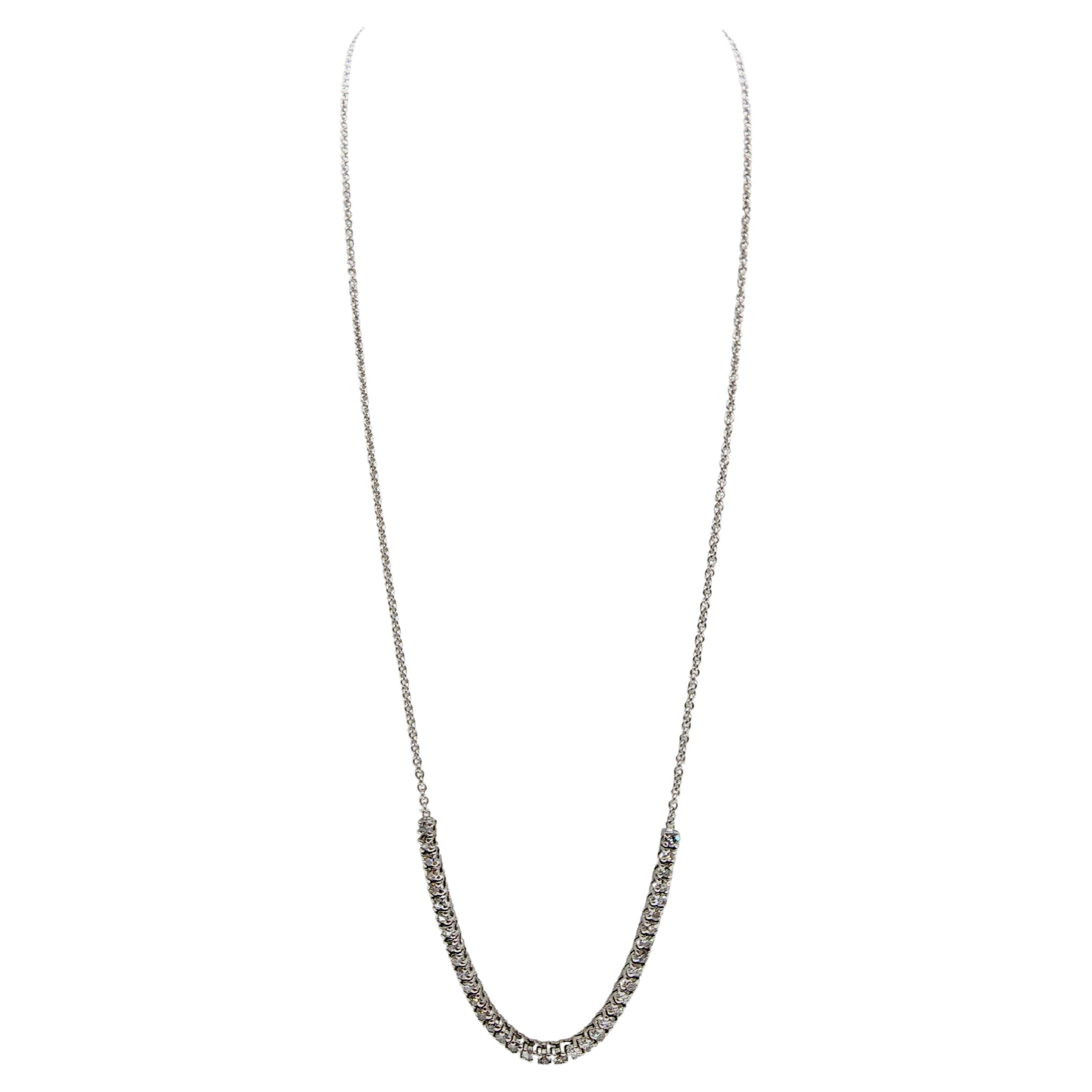 2.20 Carat Natural Round Diamond Mini Tennis Necklace 14 Karat White Gold 24'' For Sale
