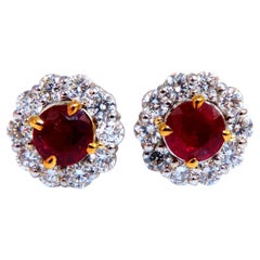 2.20 Carat Natural Ruby Diamond Cluster Stud Earrings 14 Karat**
