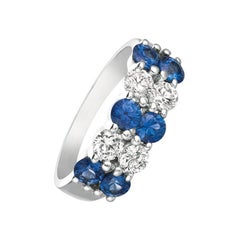 2.20 Carat Natural Sapphire and Diamond 2 Rows Ring G SI 14 Karat White Gold