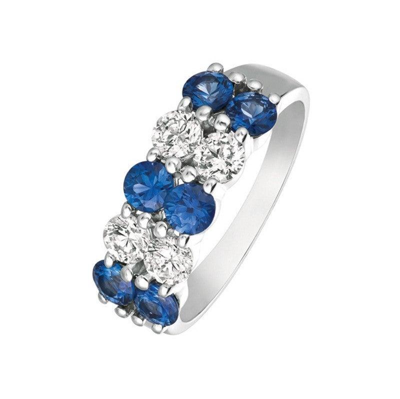 For Sale:  2.20 Carat Natural Sapphire and Diamond 2 Rows Ring G SI 14 Karat White Gold 4