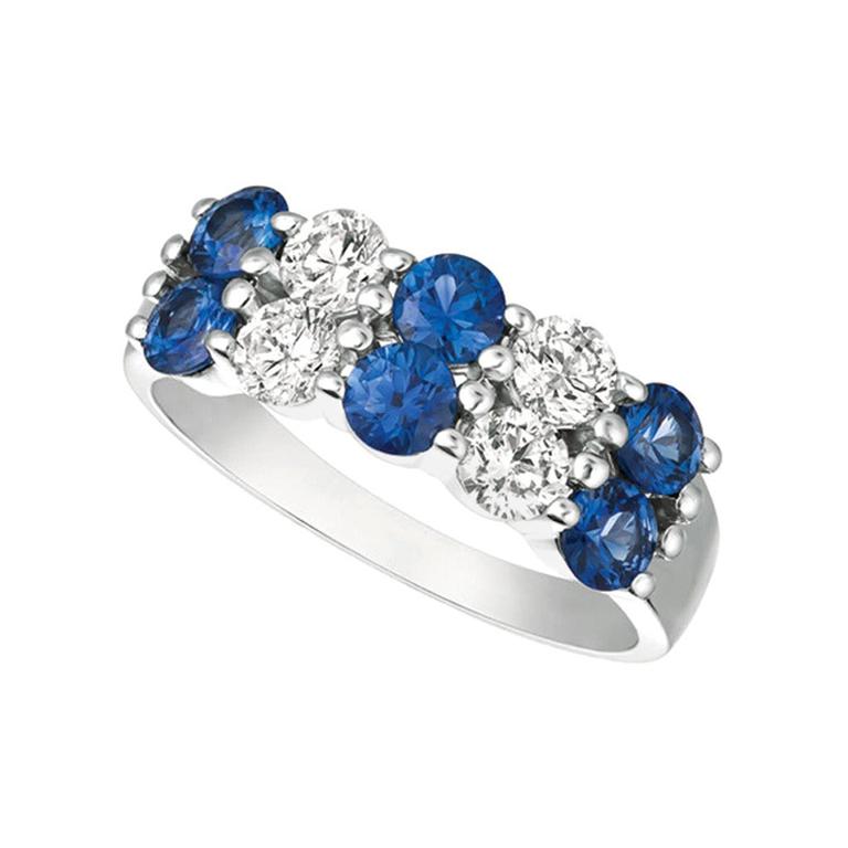For Sale:  2.20 Carat Natural Sapphire and Diamond 2 Rows Ring G SI 14 Karat White Gold