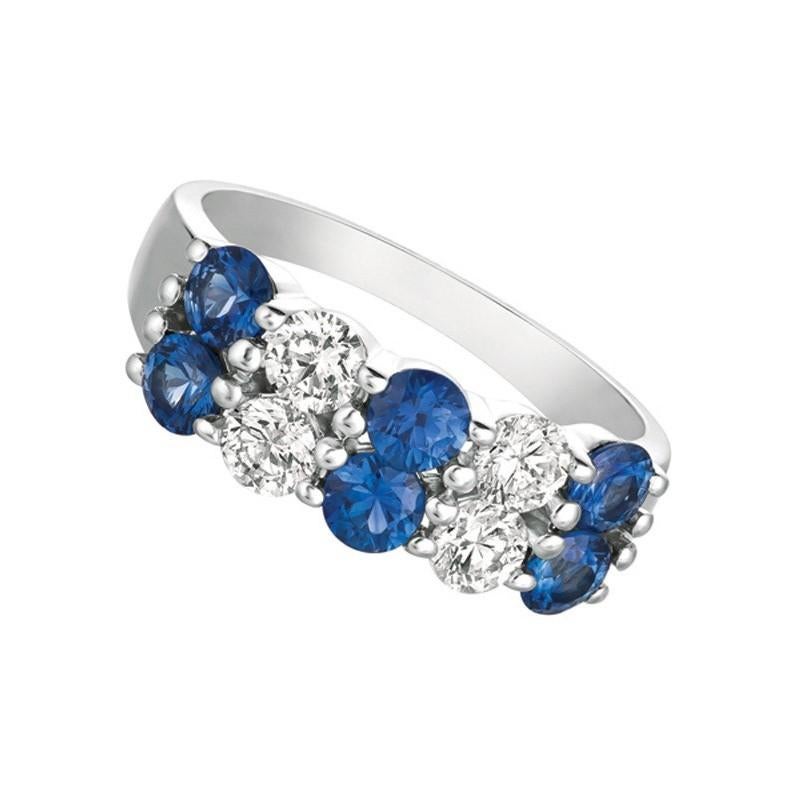 Contemporary 2.20 Carat Natural Sapphire and Diamond 2 Rows Ring G SI 14 Karat White Gold For Sale