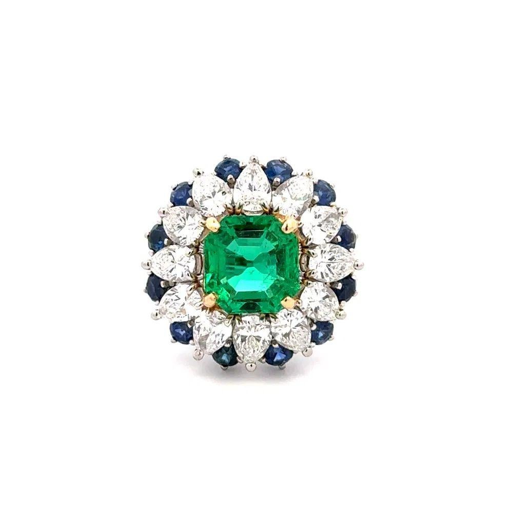 Platinring, 2,20 Karat NO OIL kolumbianischer Smaragd GIA, Diamant und Saphir Platin (Gemischter Schliff) im Angebot