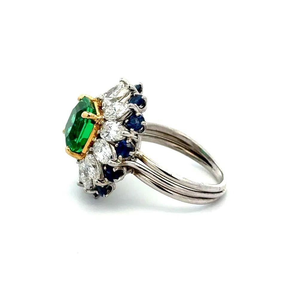 Platinring, 2,20 Karat NO OIL kolumbianischer Smaragd GIA, Diamant und Saphir Platin Damen im Angebot