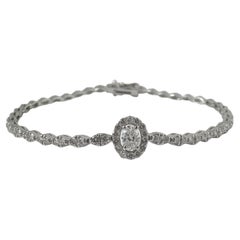 2.20 Carat Oval Diamond Halo Center Bracelet in 14K White Gold, 7 Inches