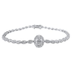 2.20 Carat Oval Diamond Halo Center Bracelet in 14K White Gold, 7 Inches