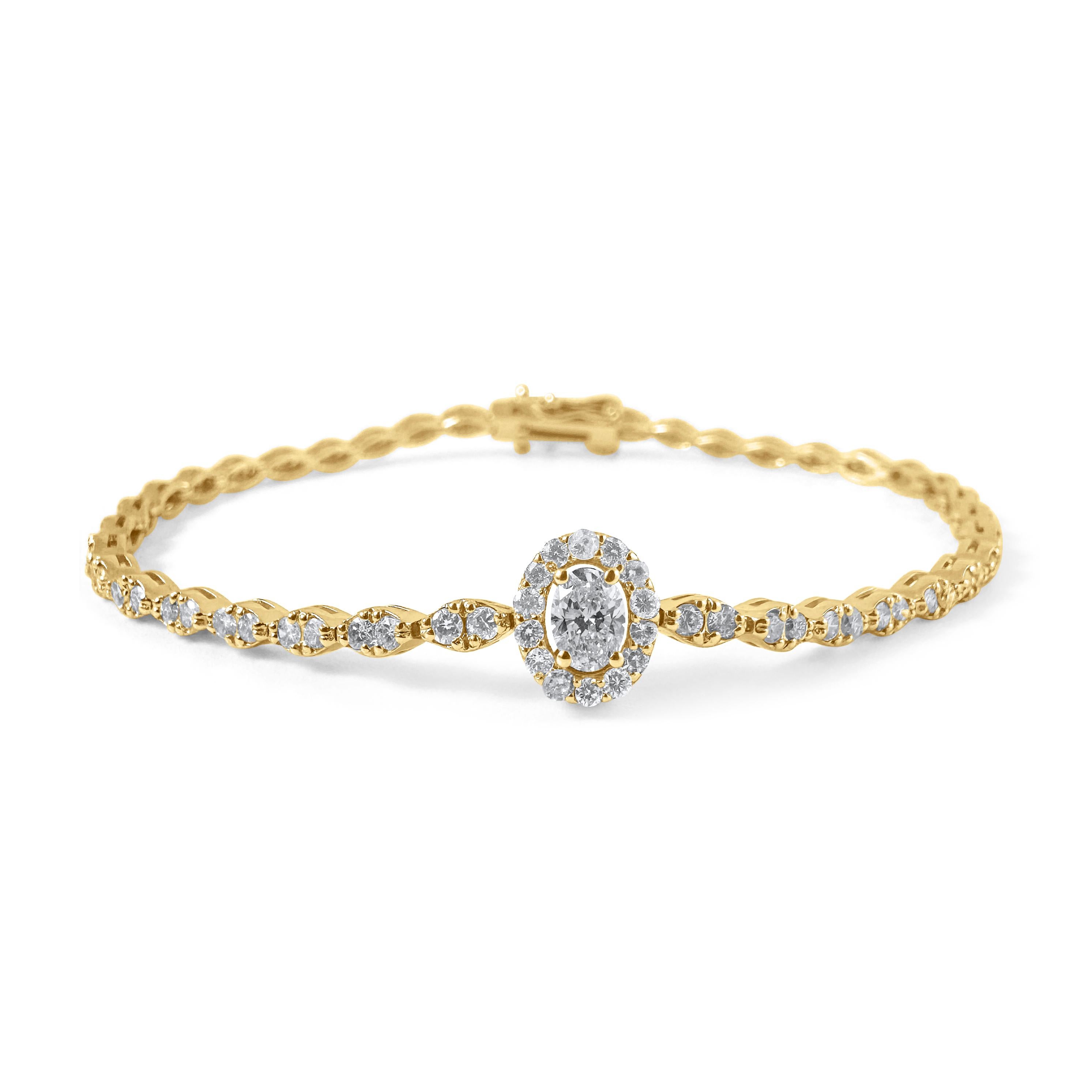2,20 Karat Oval Diamant Halo Center Armband in 14K Gelbgold, 7 Zoll im Angebot 4