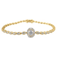2,20 Karat Oval Diamant Halo Center Armband in 14K Gelbgold, 7 Zoll
