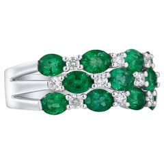 2.20 Carat Oval Emerald and 0.29 Carat Diamond Checkerboard Ring in 14k White