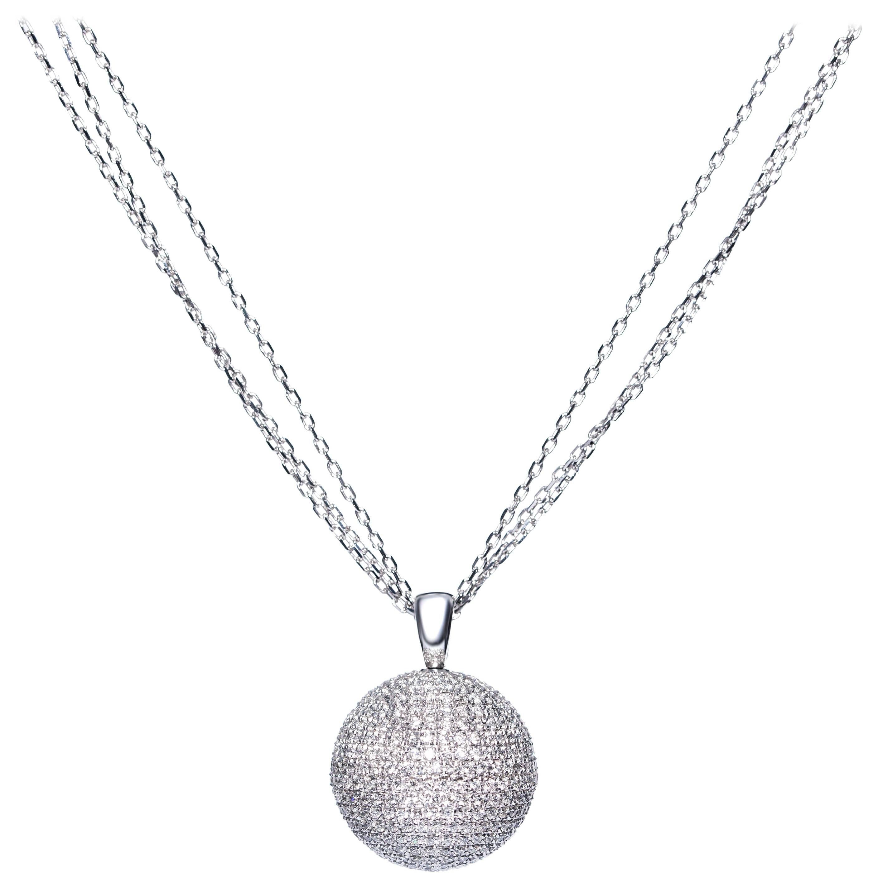 2,20 Karat Pave Set Runde Brillant Diamanten 18 Karat Gold Halskette Anhänger