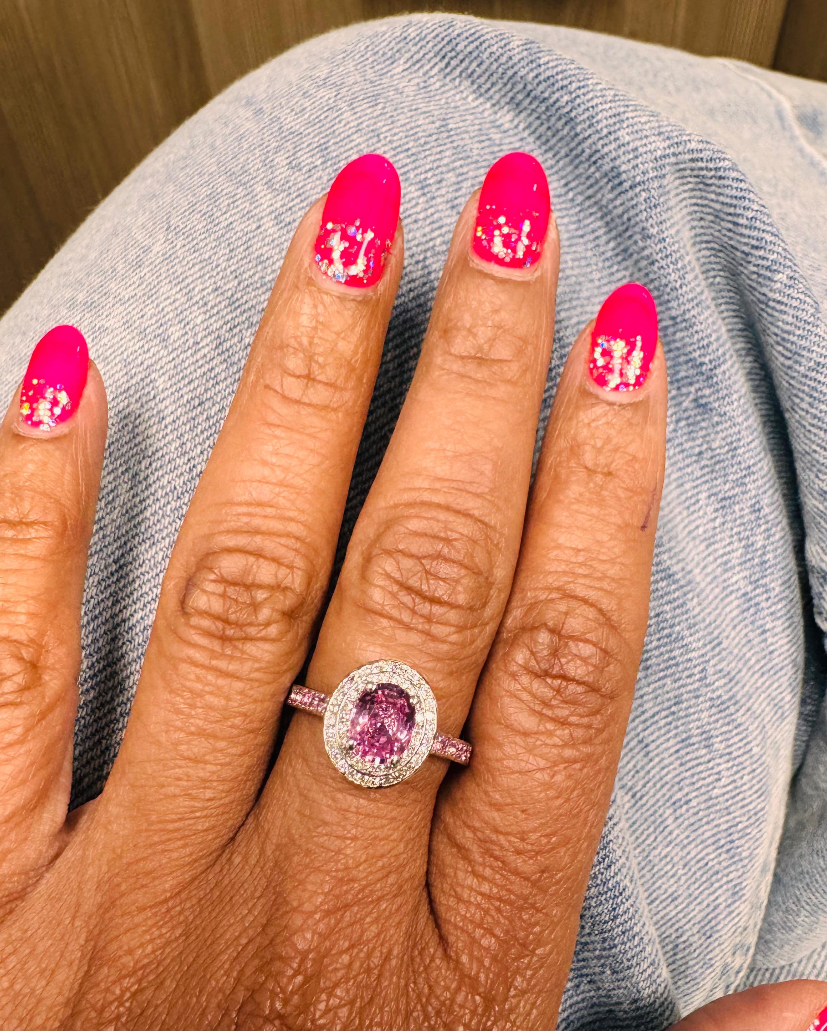Women's 2.20 Carat Pink Sapphire Diamond 18 Karat White Gold Ring For Sale