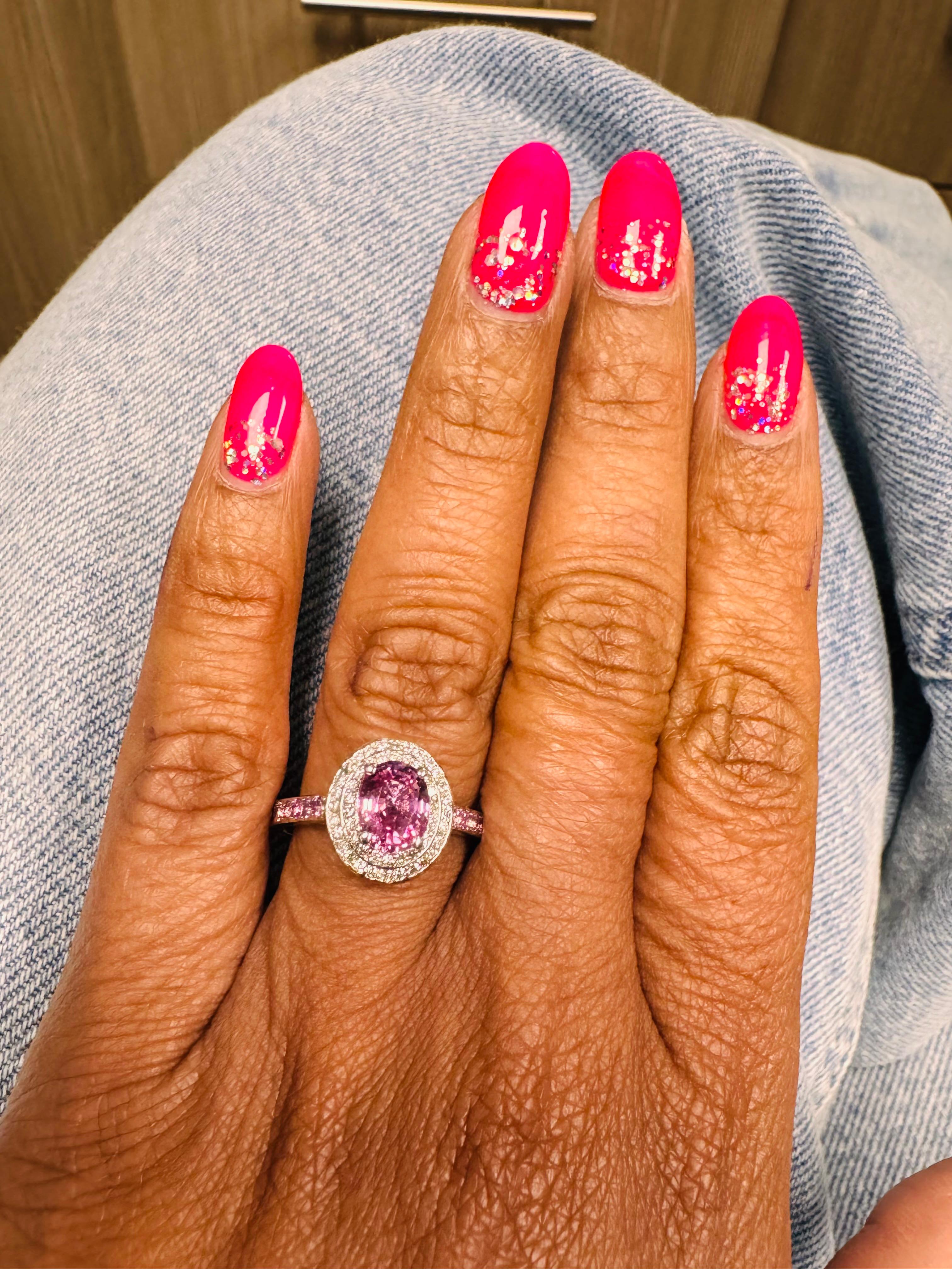 2.20 Carat Pink Sapphire Diamond 18 Karat White Gold Ring For Sale 1