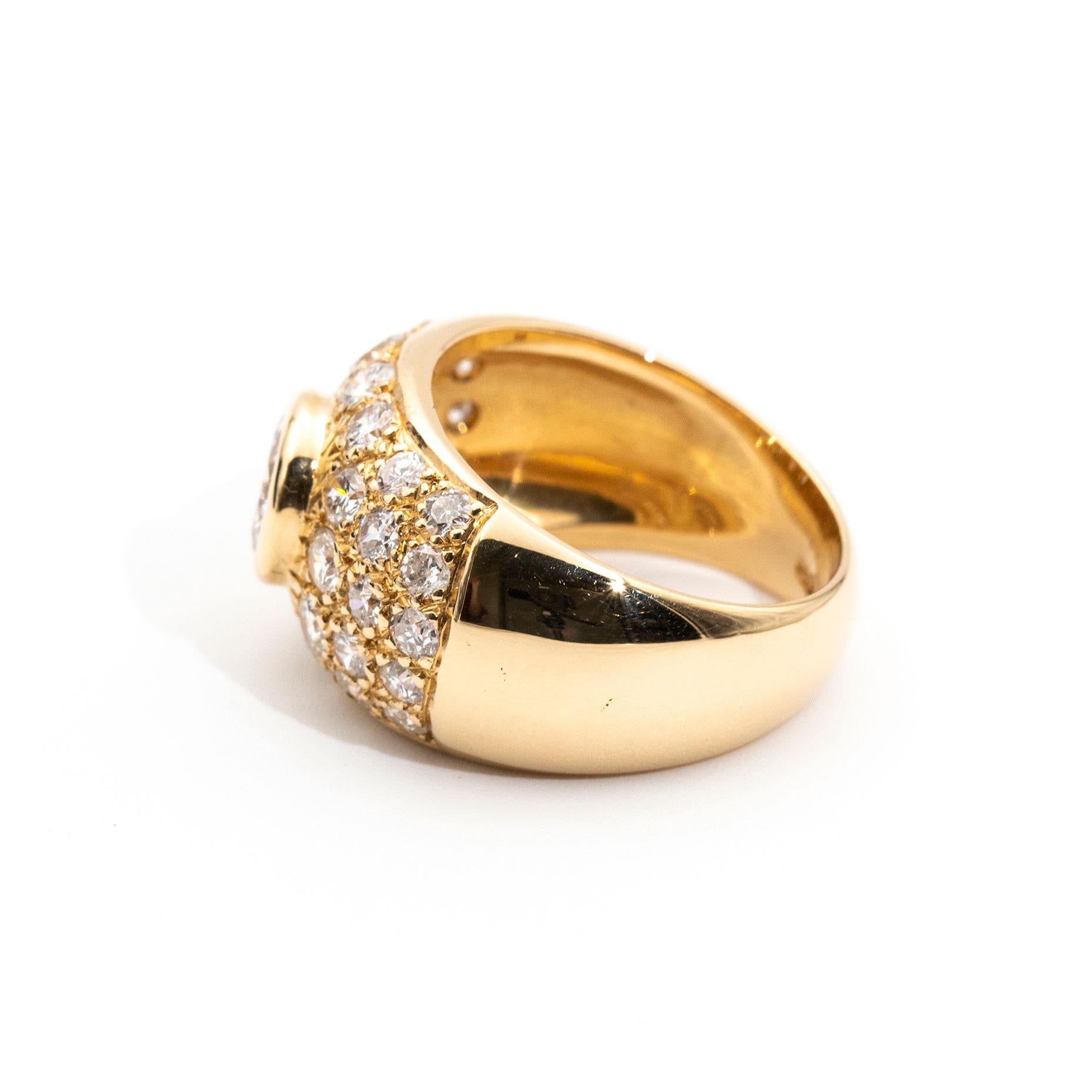 Modern 0.88 Carat Diamond 1.32 Carat Diamonds Domed Vintage Yellow Gold Dress Ring