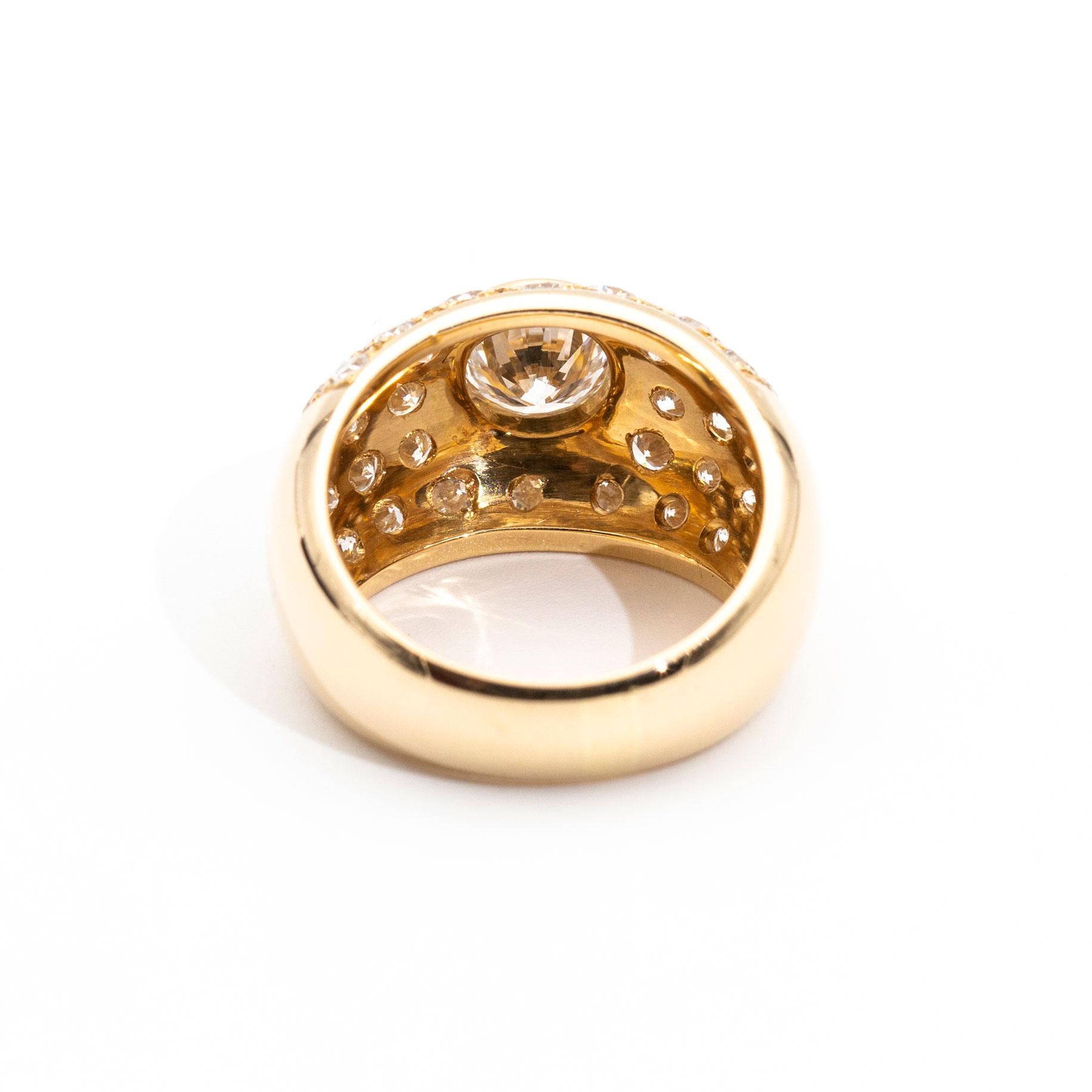 Women's 0.88 Carat Diamond 1.32 Carat Diamonds Domed Vintage Yellow Gold Dress Ring