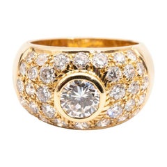 0.88 Carat Diamond 1.32 Carat Diamonds Domed Vintage Yellow Gold Dress Ring