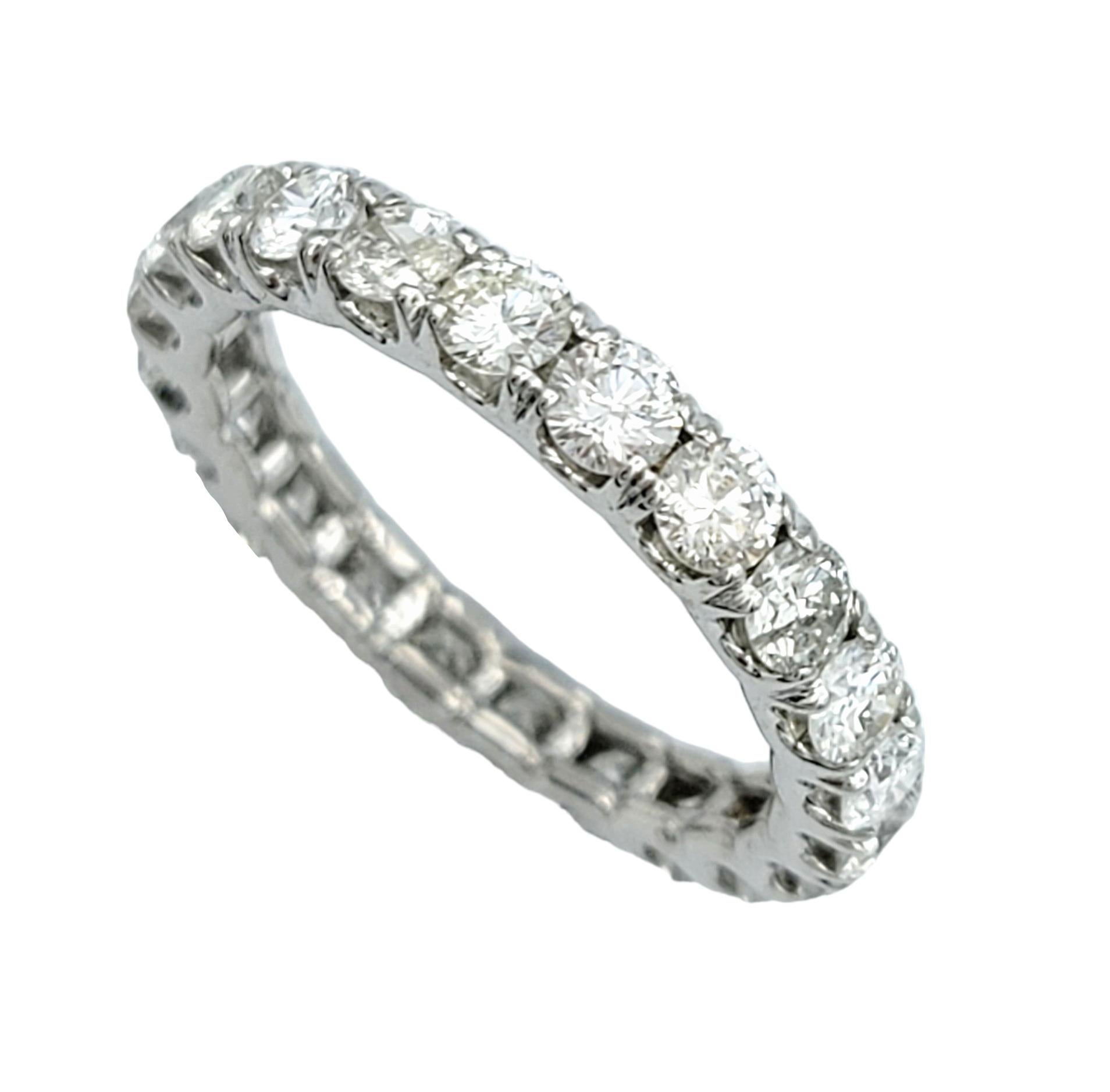 Round Cut 2.20 Carat Round Diamond Eternity Band Ring in 18 Karat White Gold, F-G / VS2 For Sale