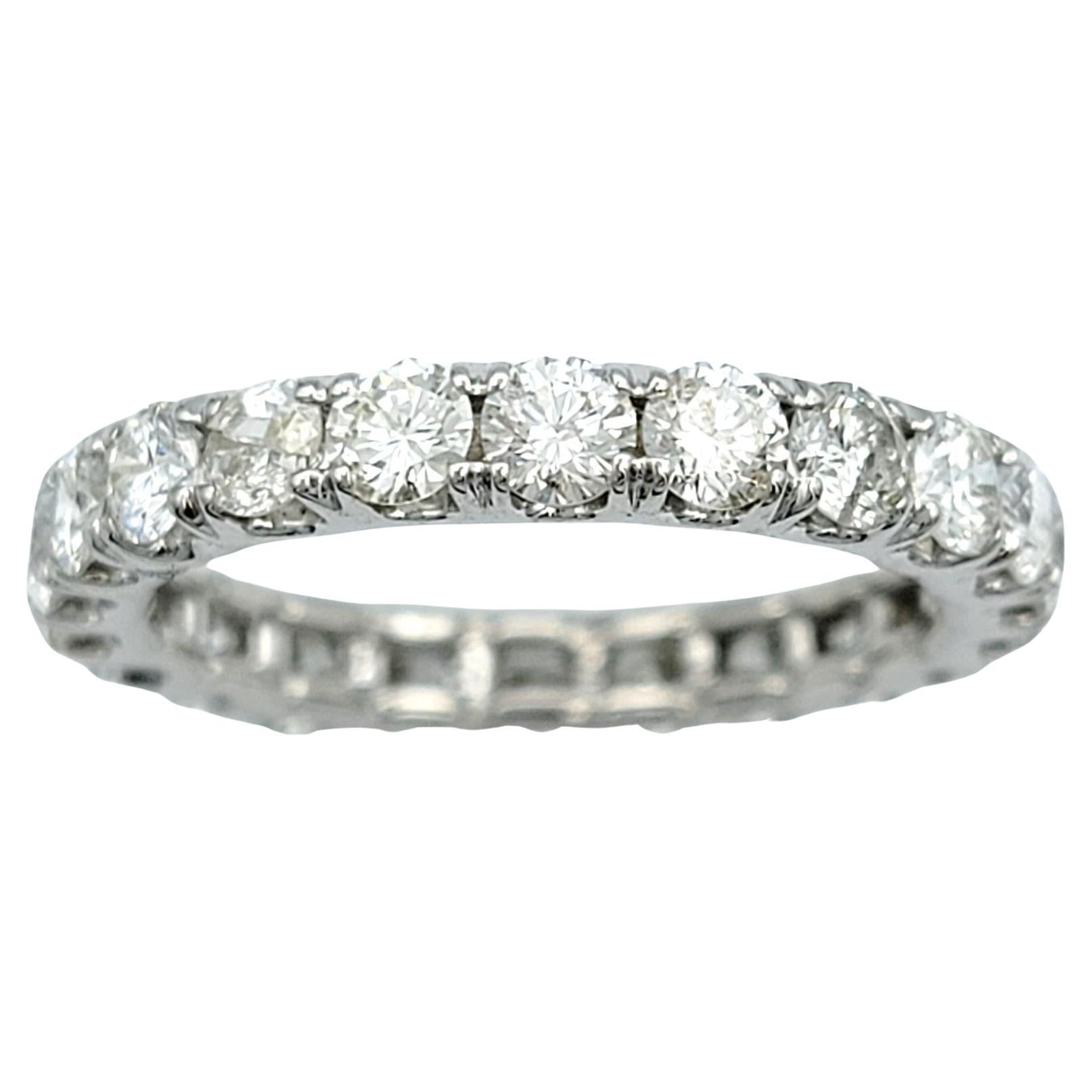 2.20 Carat Round Diamond Eternity Band Ring in 18 Karat White Gold, F-G / VS2 For Sale