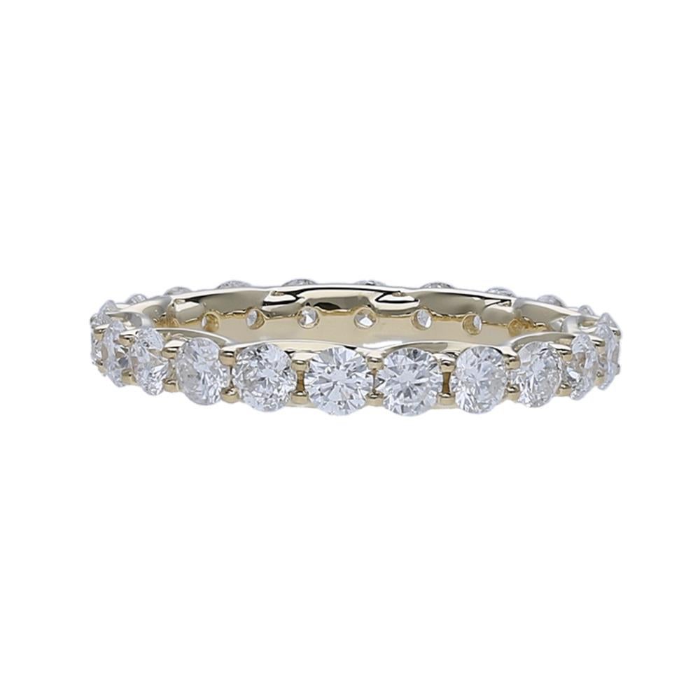 Round Cut 2.20 Carat Round Diamond Eternity Ring 14 Karat Yellow Gold Diamond Band Ring For Sale