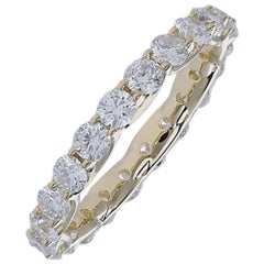 2.20 Carat Round Diamond Eternity Ring 14 Karat Yellow Gold Diamond Band Ring