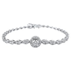 2.20 Carat Round Diamond Halo Center Bracelet in 14K White Gold, 7 Inches