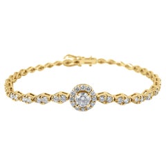 Bracelet en or jaune 14 carats avec halo de diamants ronds de 2,20 carats, 7 pouces