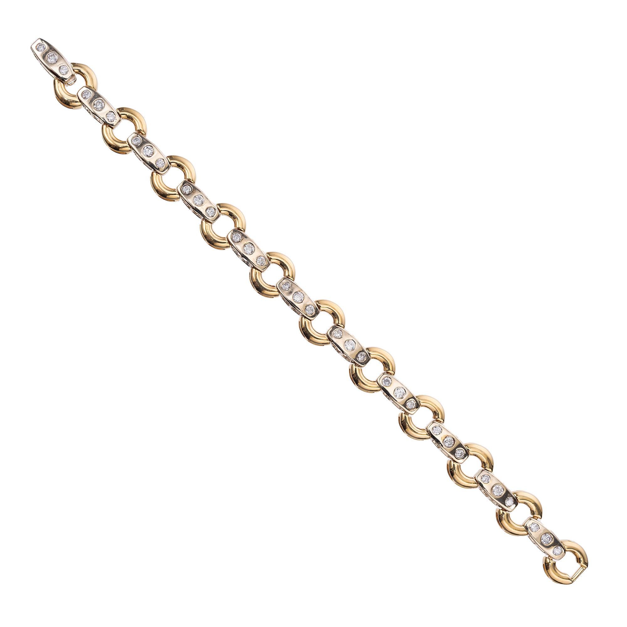 Taille ronde Bracelet à maillons en or bicolore avec diamants ronds de 2,20 carats en vente