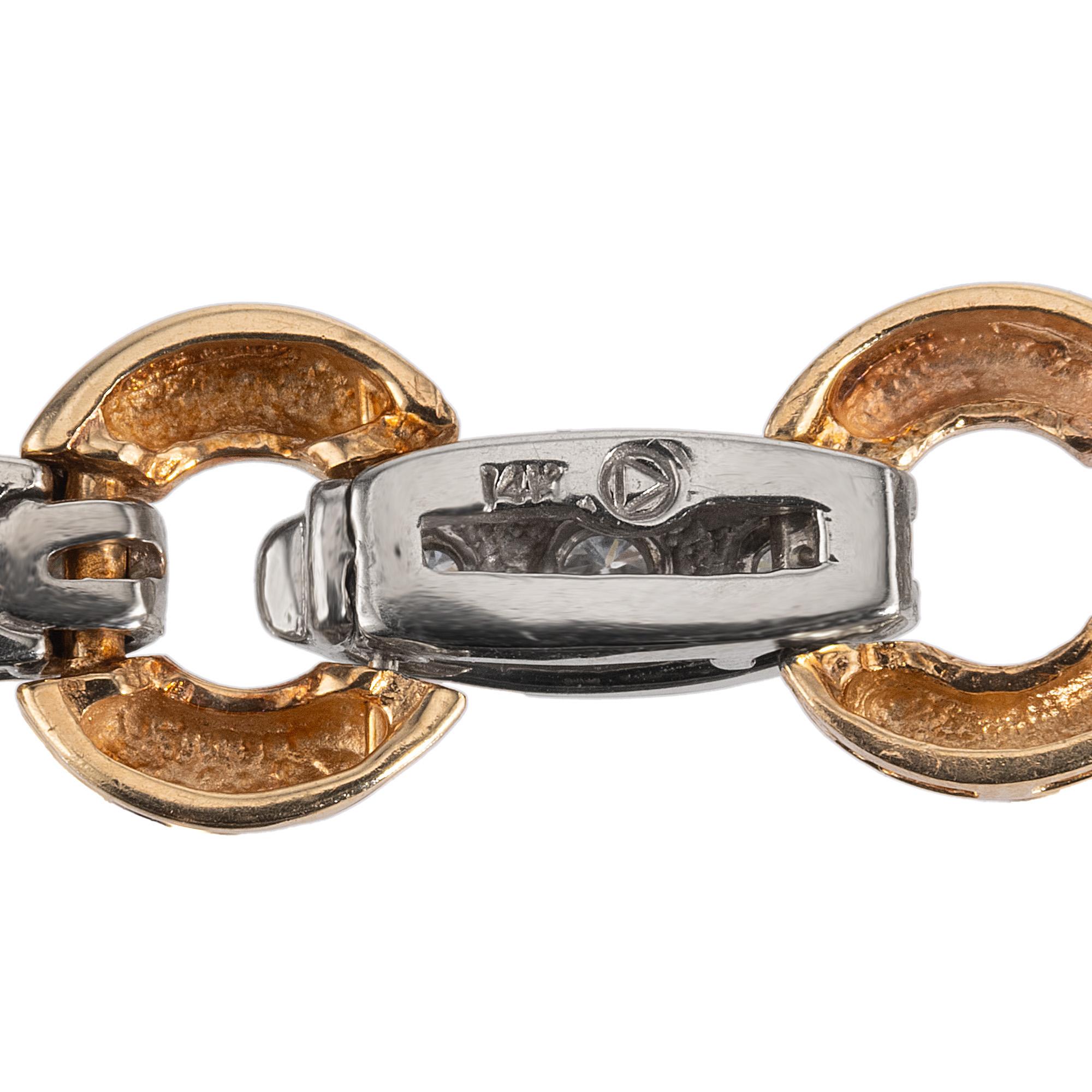 Bracelet à maillons en or bicolore avec diamants ronds de 2,20 carats Pour femmes en vente
