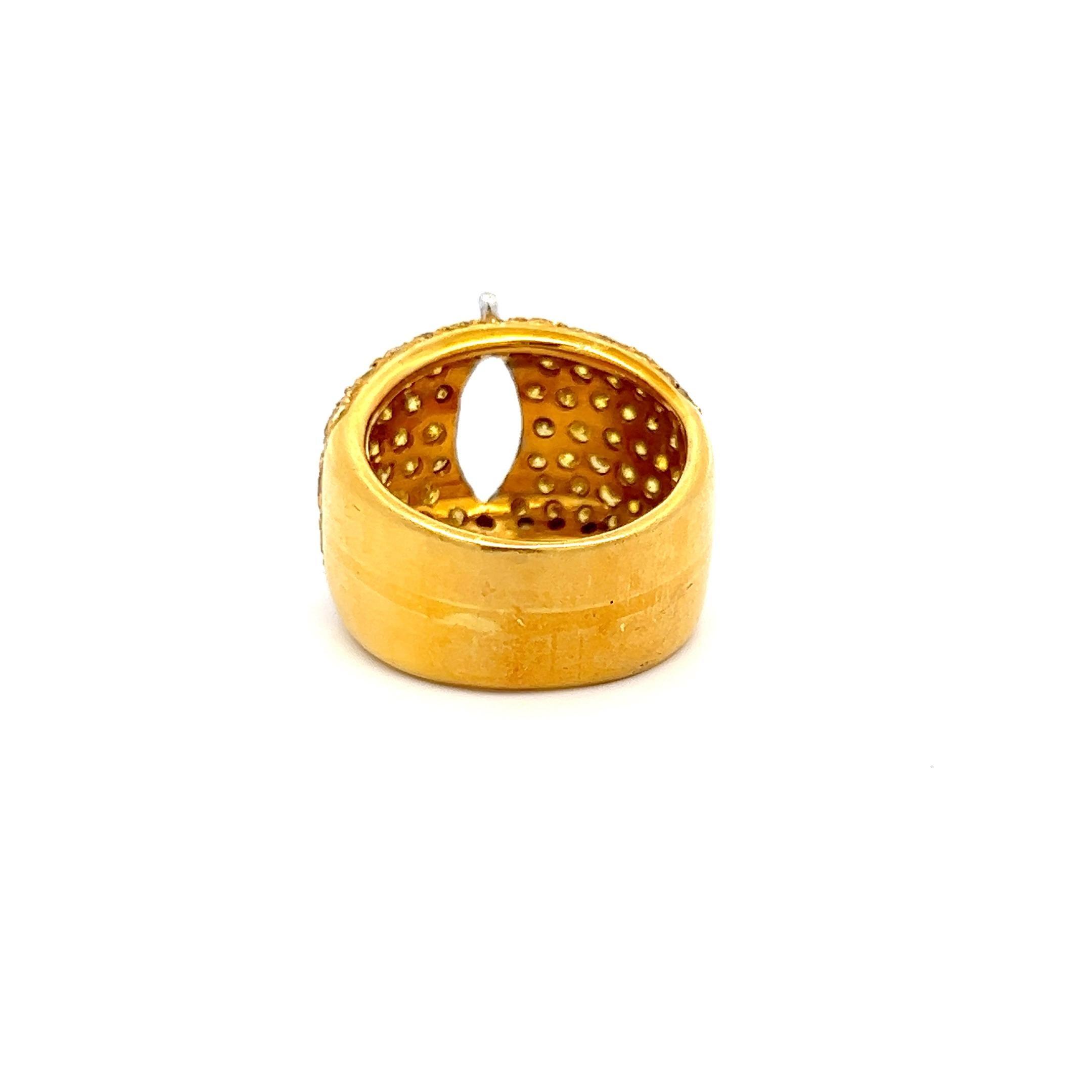 Round Cut 2.20 Carat Round Intense Fancy Yellow Diamond 18K Yellow Gold Semi Mount Ring For Sale