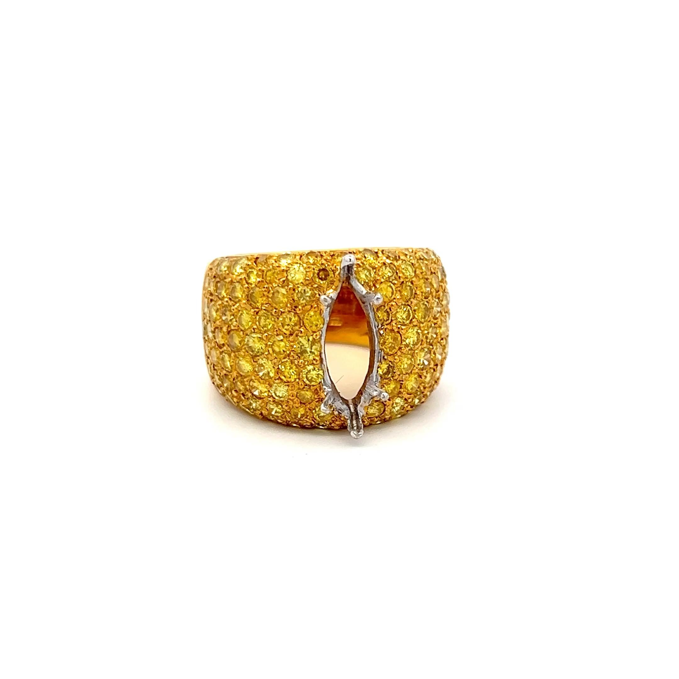 Women's 2.20 Carat Round Intense Fancy Yellow Diamond 18K Yellow Gold Semi Mount Ring For Sale