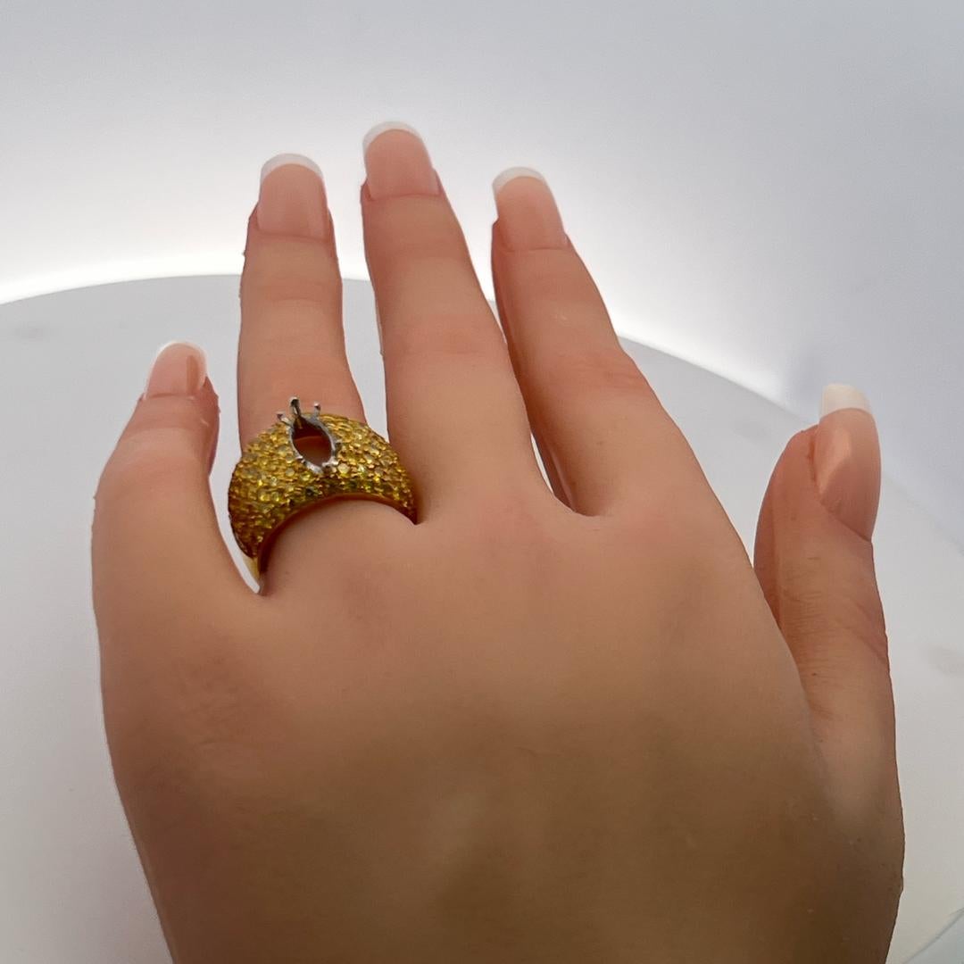 2.20 Carat Round Intense Fancy Yellow Diamond 18K Yellow Gold Semi Mount Ring For Sale 3
