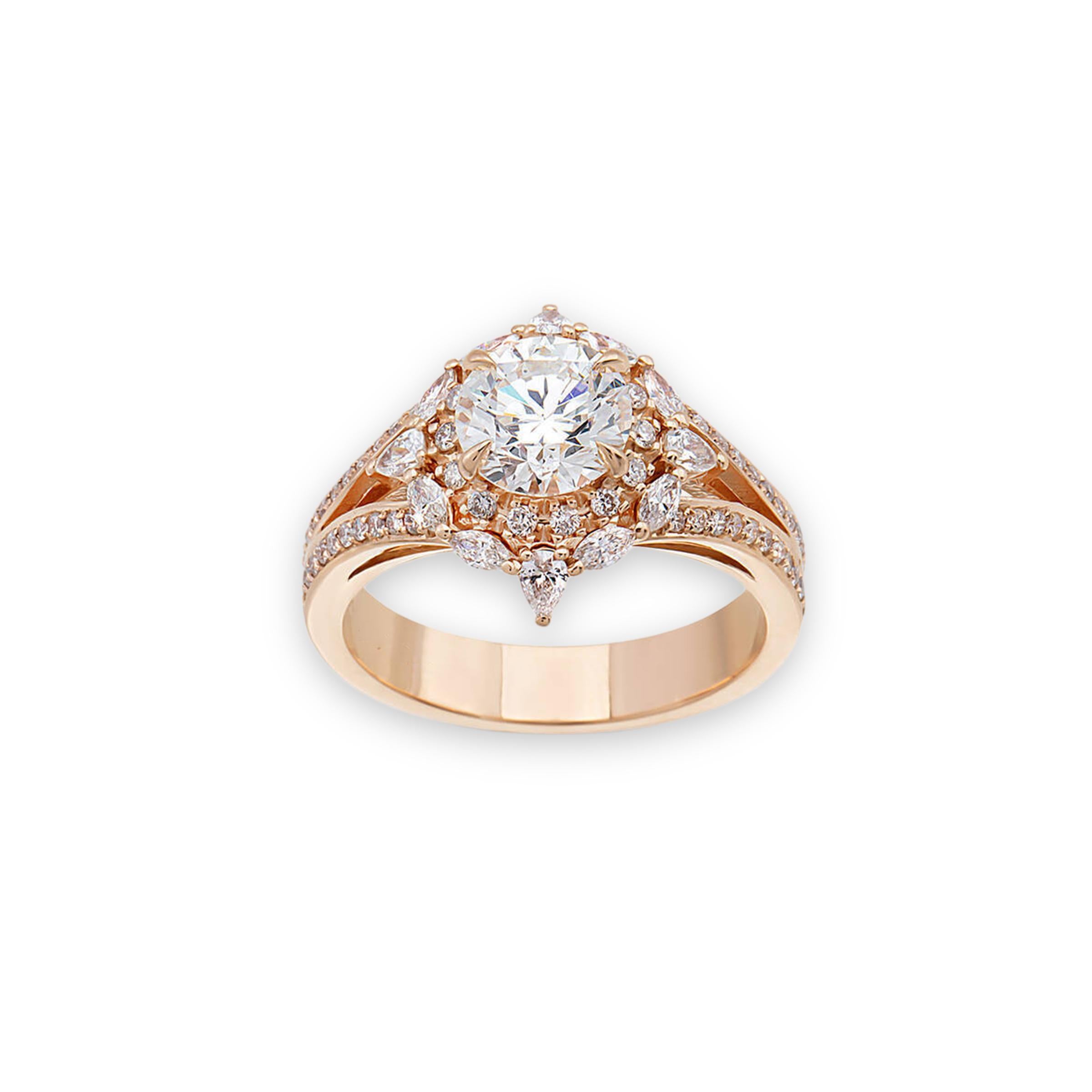 For Sale:  2.20 Carat Round, Pear and Marquise Cut Diamond 18K Rose Gold Ring 3