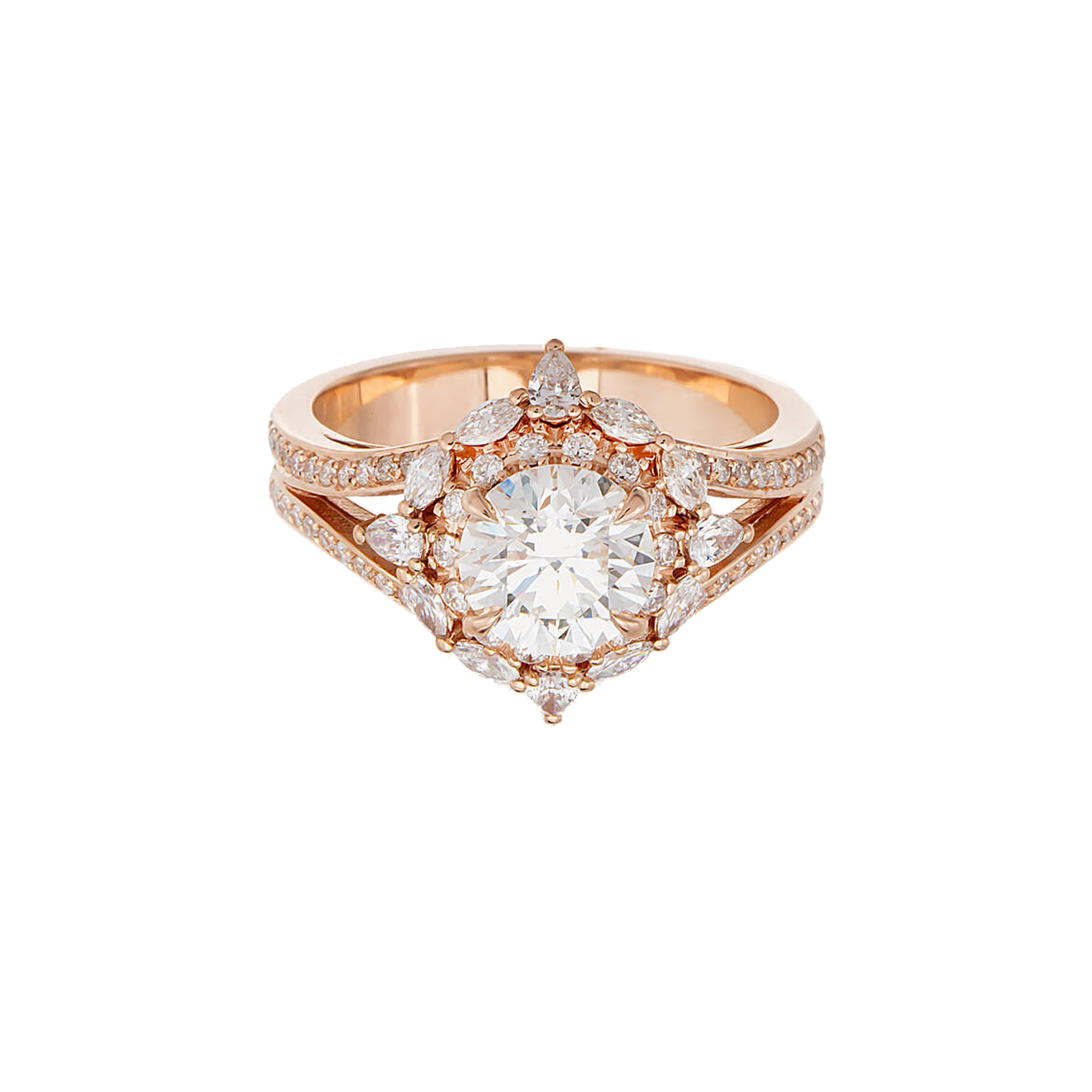 For Sale:  2.20 Carat Round, Pear and Marquise Cut Diamond 18K Rose Gold Ring 4
