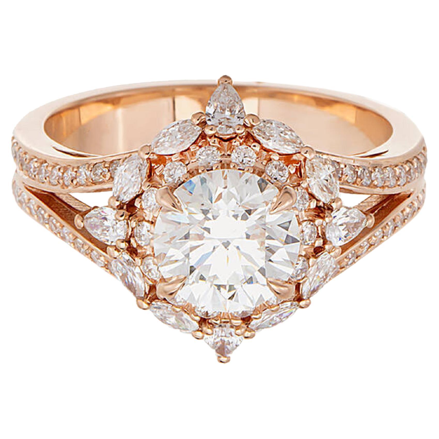 For Sale:  2.20 Carat Round, Pear and Marquise Cut Diamond 18K Rose Gold Ring