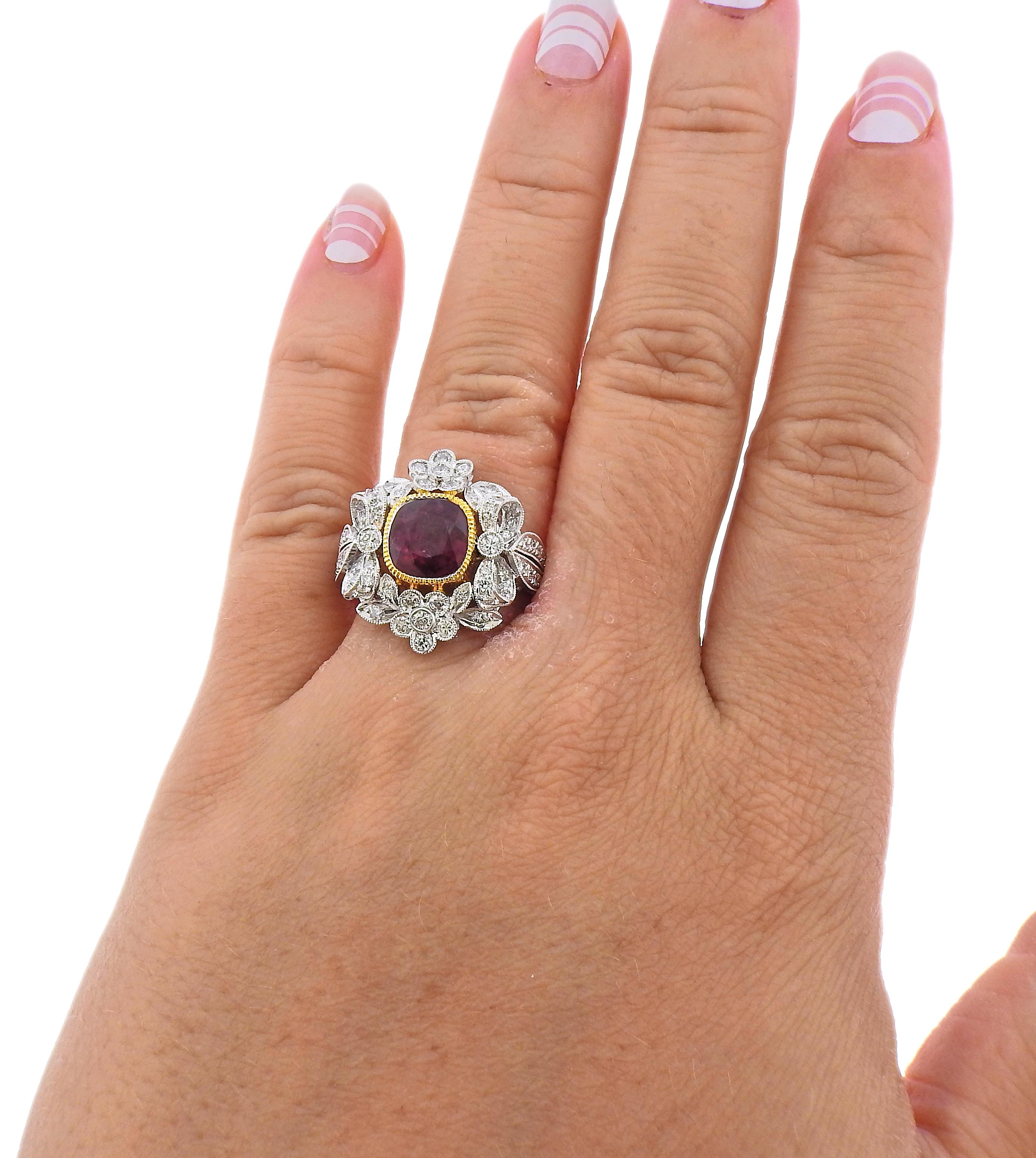 Round Cut 2.20 Carat Ruby Diamond Gold Ring For Sale
