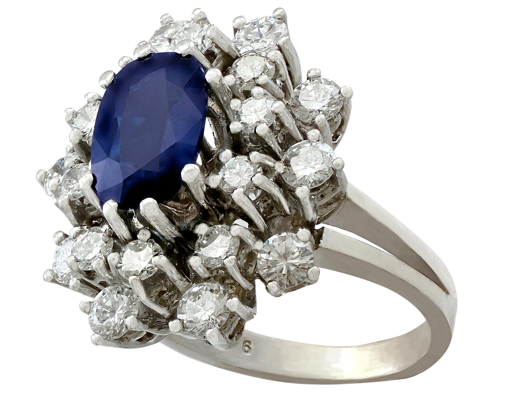 2.20 Carat Sapphire and 2.54 Carat Diamond White Gold Cocktail Ring In Excellent Condition For Sale In Jesmond, Newcastle Upon Tyne