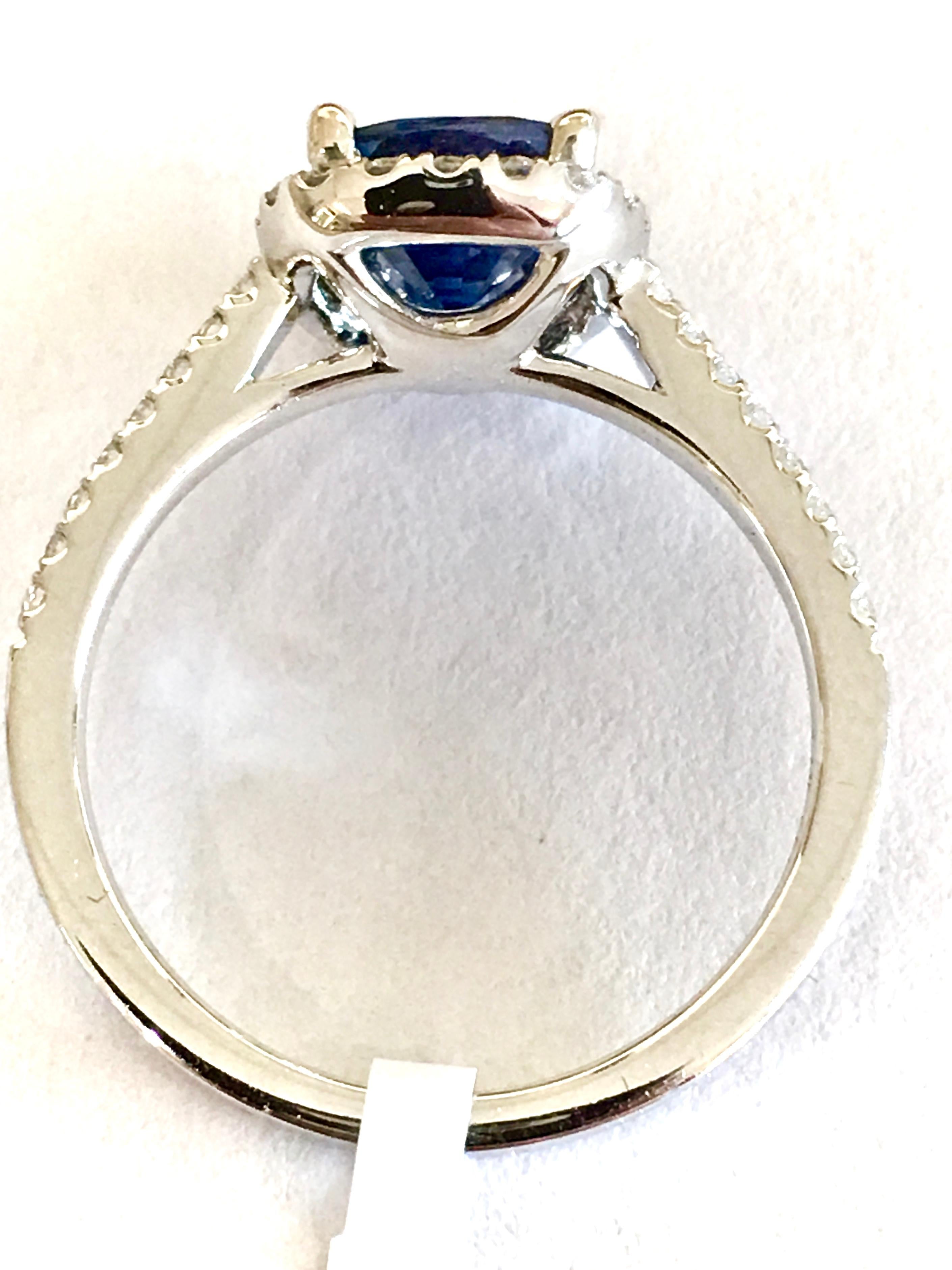 2.20 Carat Sapphire Diamond Halo Engagement Ring 14 Karat White Gold 1