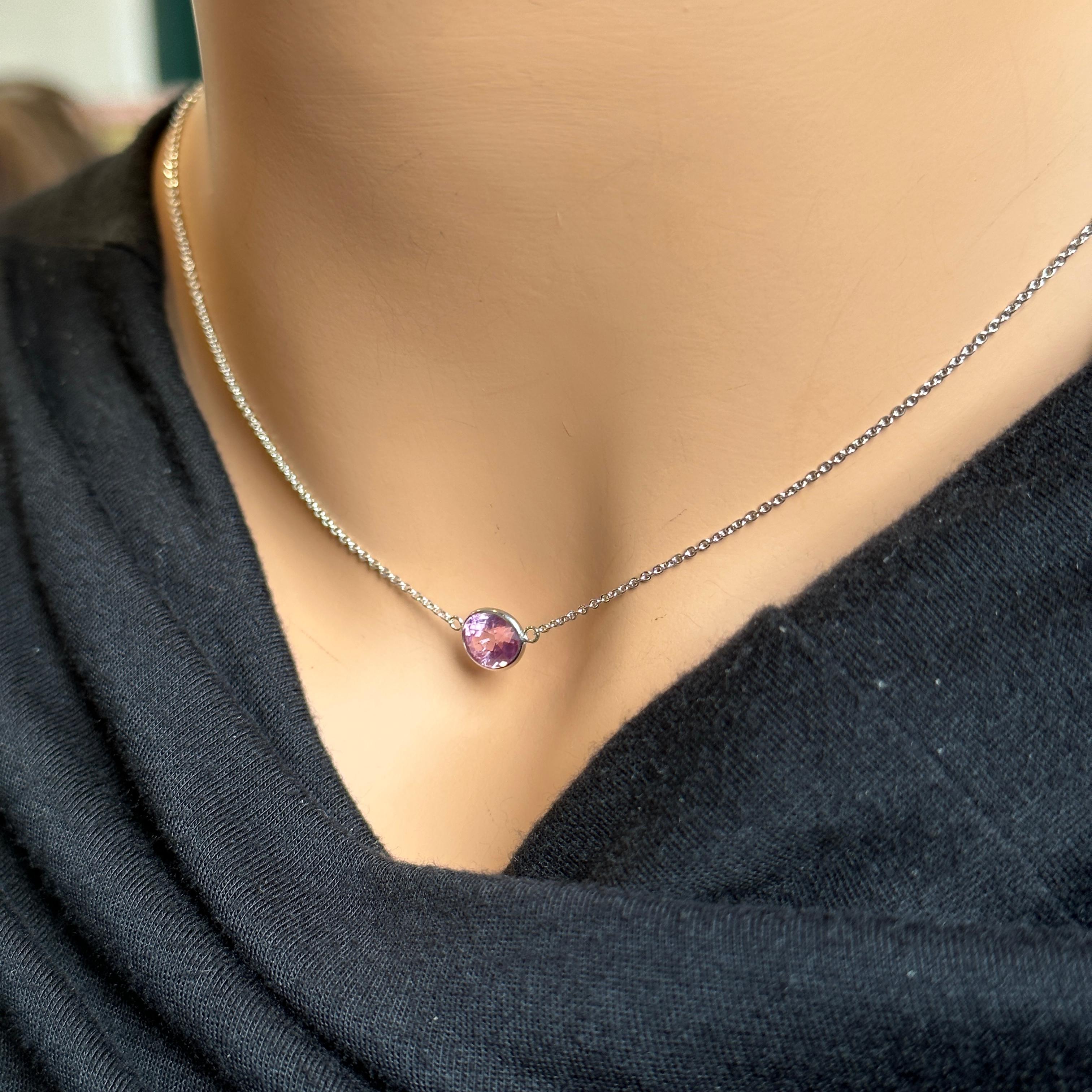 Oval Cut 2.20 Carat Sapphire Purple Oval & Fashion Necklaces Berberyn Certified In 14K WG For Sale