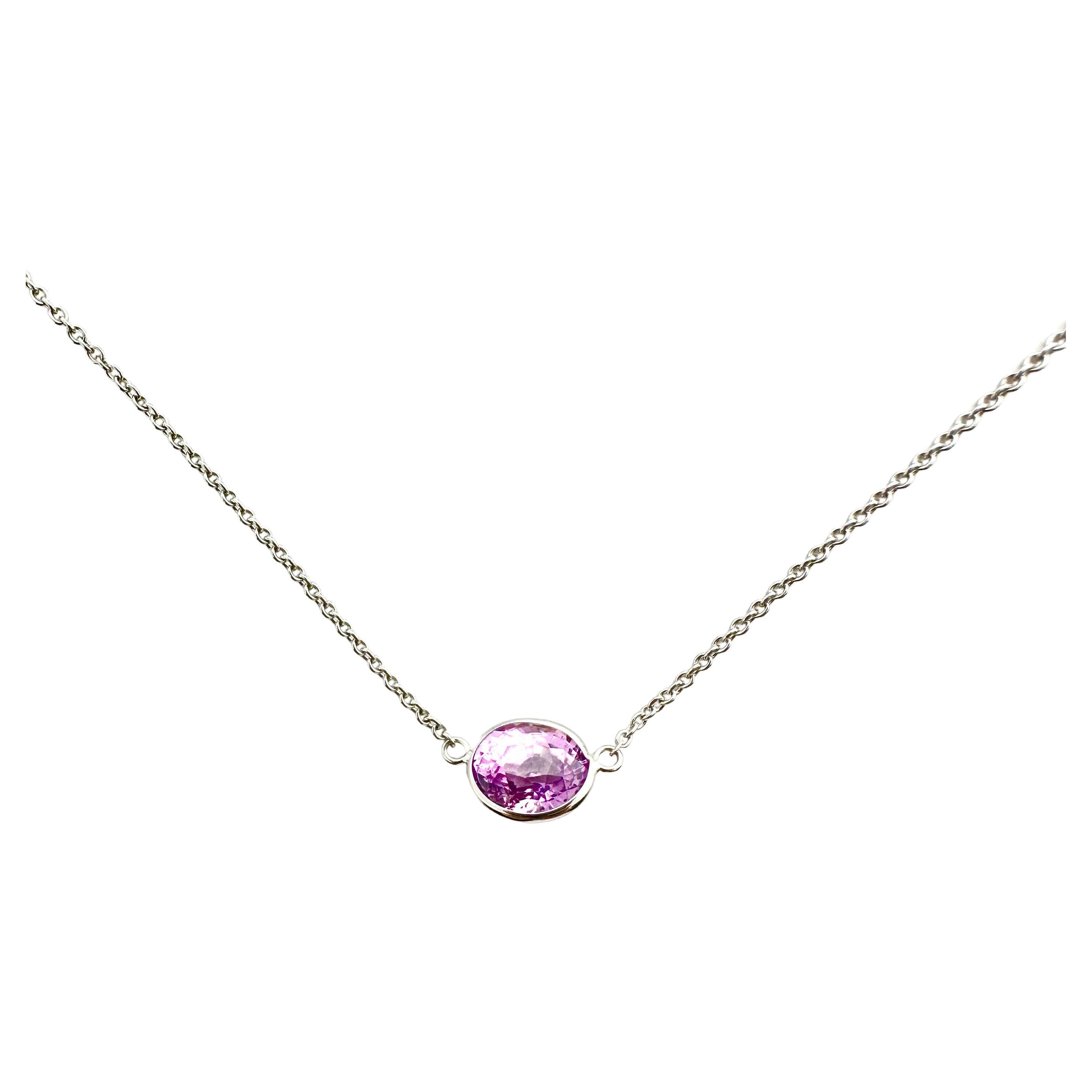2.20 Carat Sapphire Purple Oval & Fashion Necklaces Berberyn Certified In 14K WG For Sale