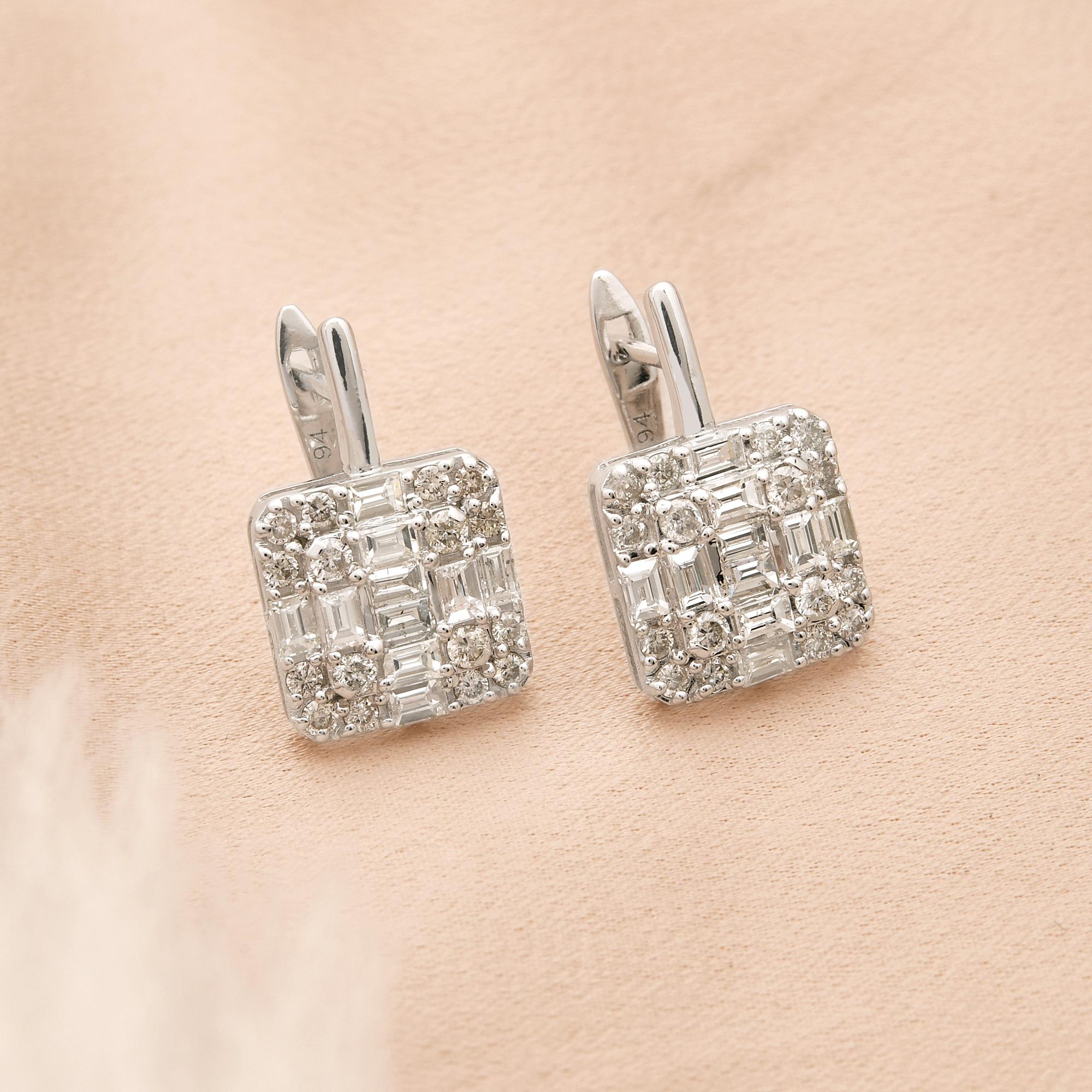 Modern 2.20 Carat SI Clarity HI Color Baguette Diamond Earrings 10k White Gold Jewelry For Sale
