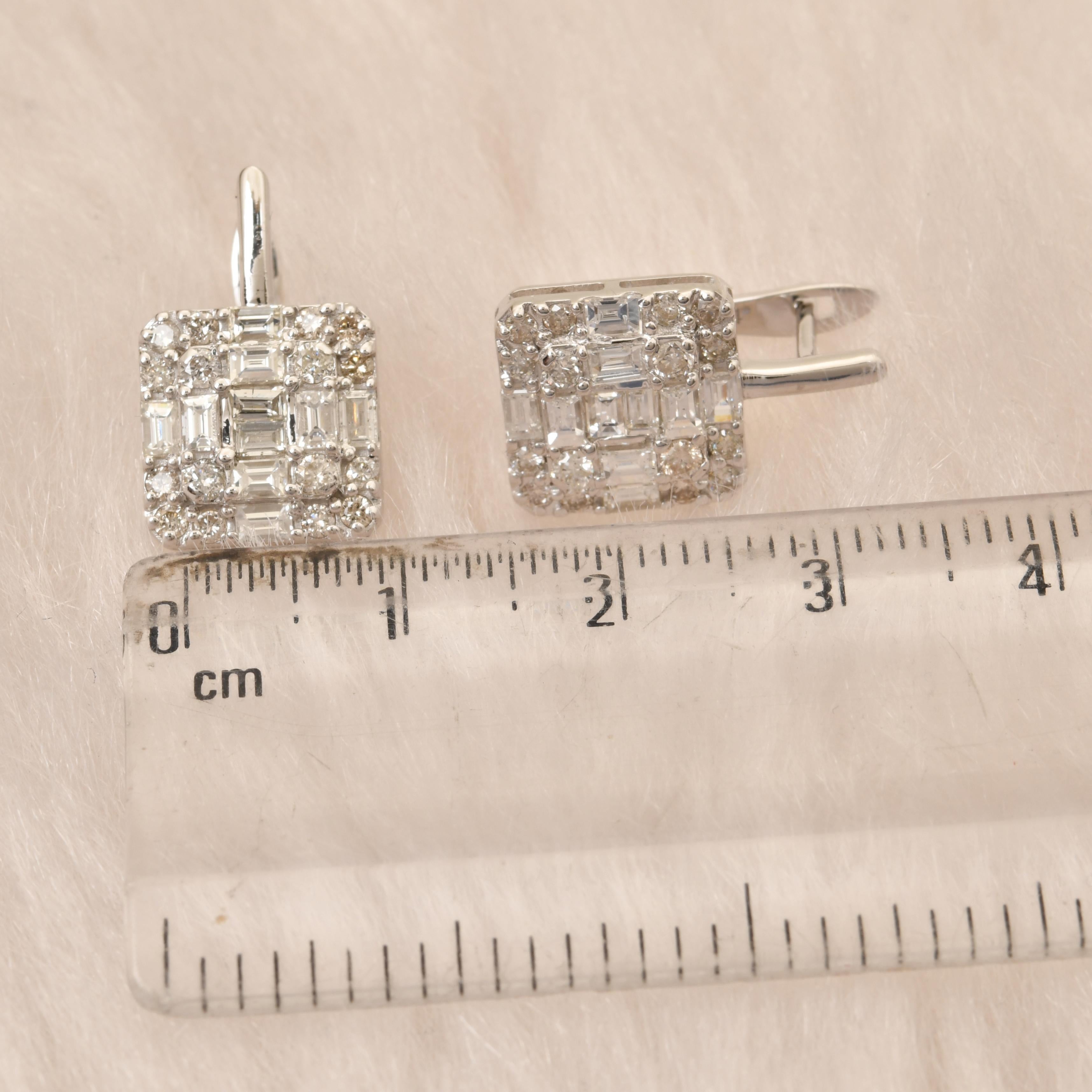 Women's 2.20 Carat SI Clarity HI Color Baguette Diamond Earrings 10k White Gold Jewelry For Sale