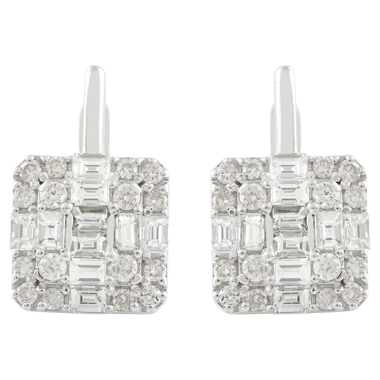 2.20 Carat SI Clarity HI Color Baguette Diamond Earrings 10k White Gold Jewelry For Sale