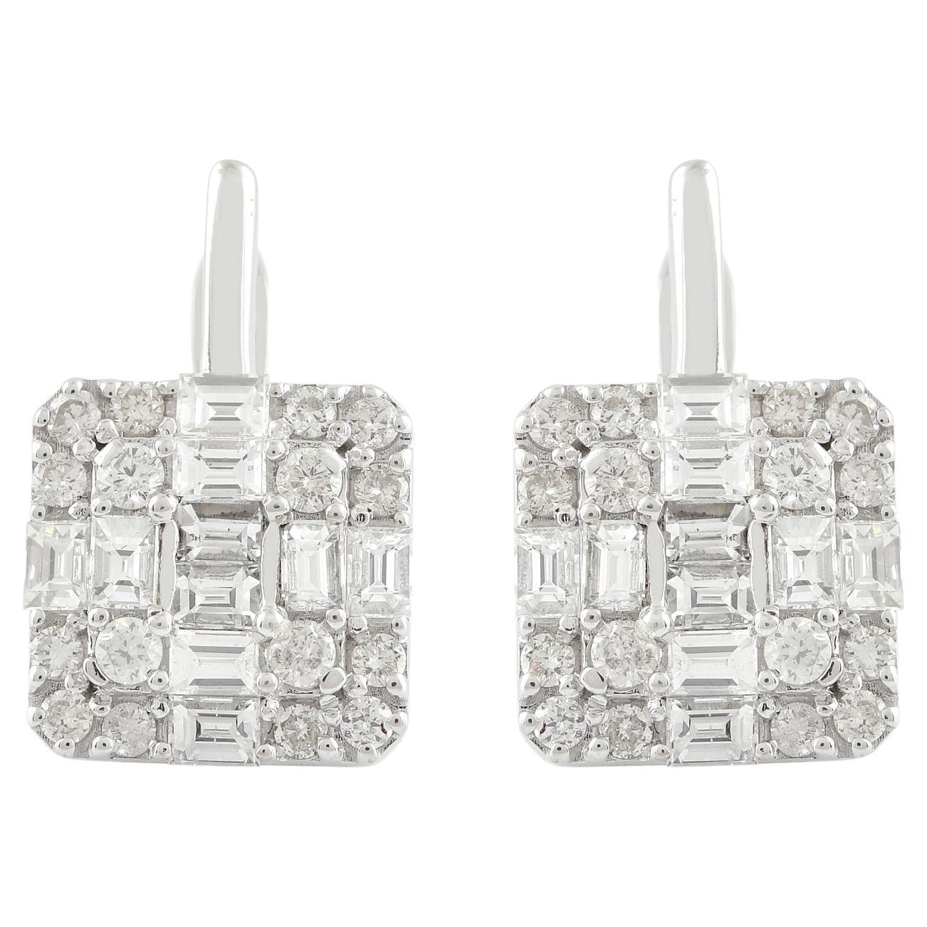 2.20 Carat SI Clarity HI Color Baguette Diamond Earrings 10k White Gold Jewelry
