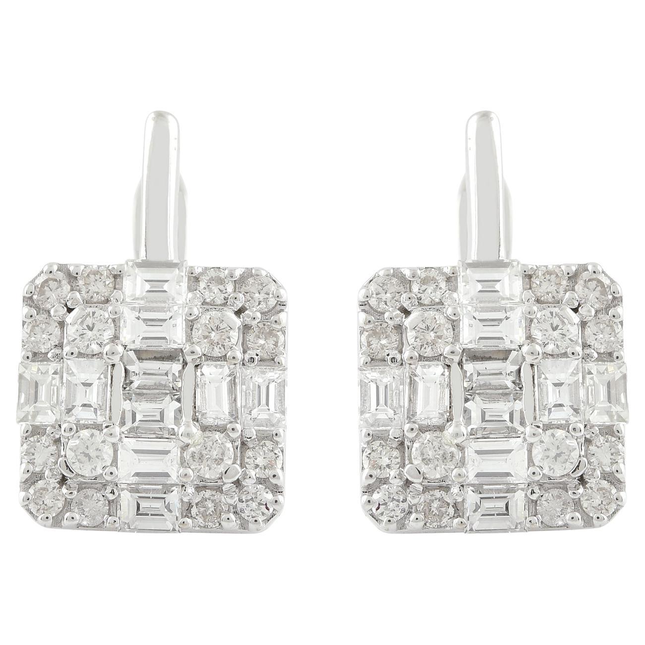 2.20 Carat SI Clarity HI Color Baguette Diamond Earrings 10k White Gold Jewelry