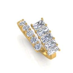 2.20 Carat SI Clarity HI Color Baguette Round Diamond Yellow Gold Wrap Ring