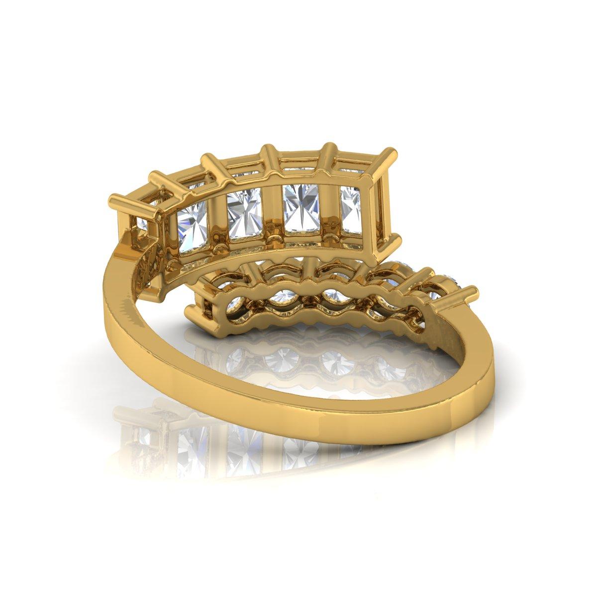 Modern 2.20 Carat SI Clarity HI Color Baguette Round Diamond Yellow Gold Wrap Ring For Sale