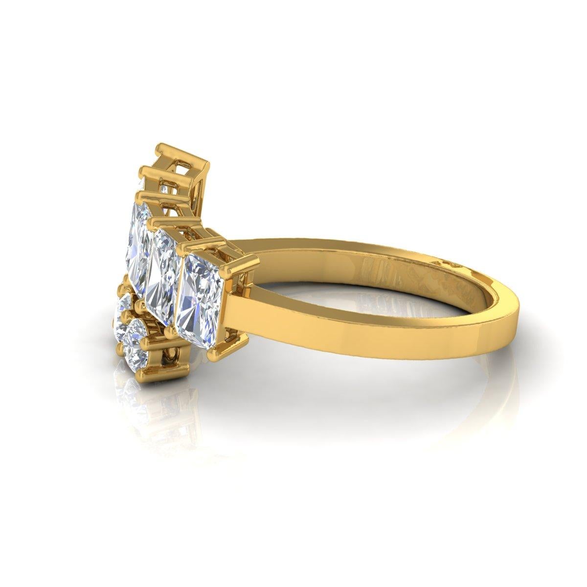 Baguette Cut 2.20 Carat SI Clarity HI Color Baguette Round Diamond Yellow Gold Wrap Ring For Sale
